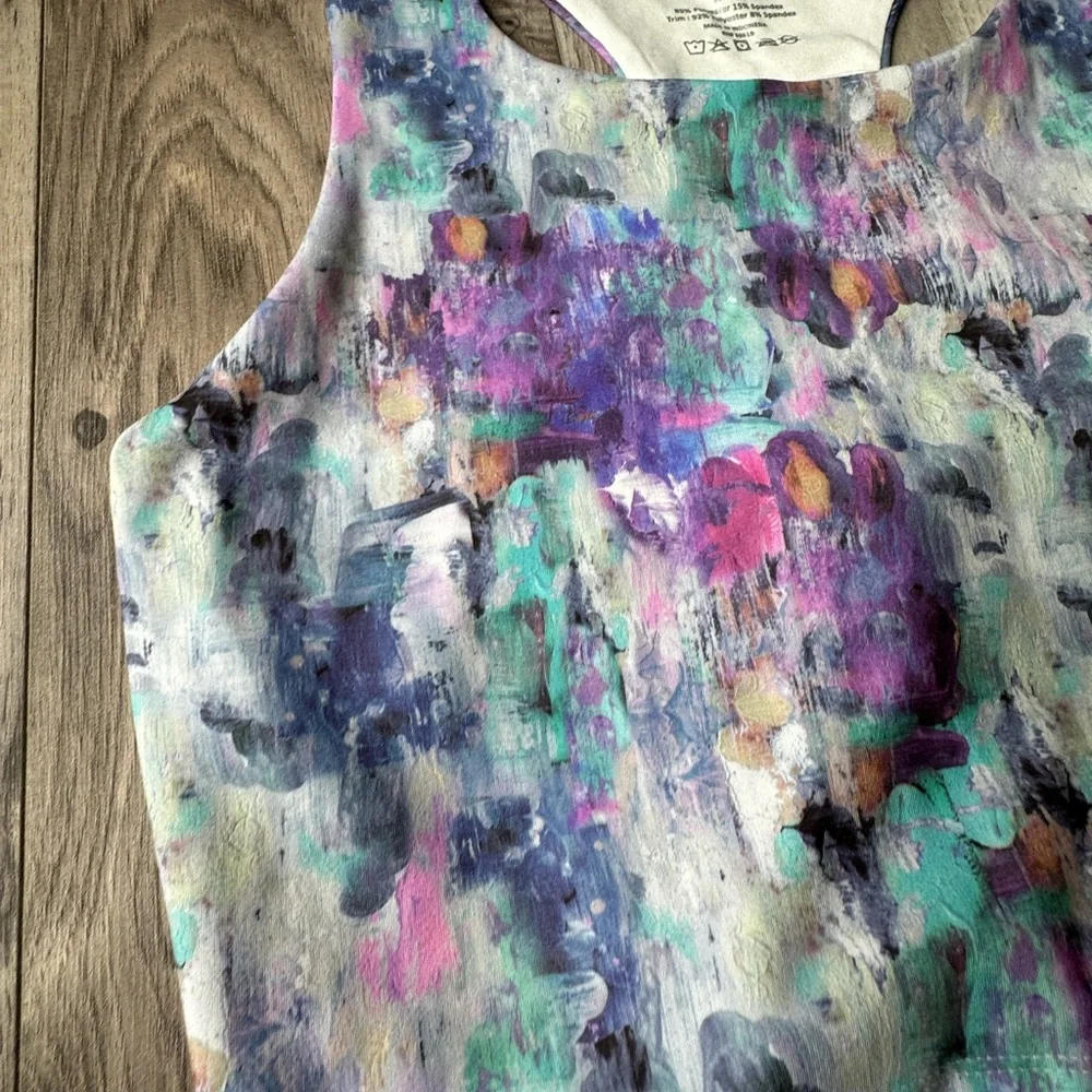 NWT RBX Printed Longline Sports Bra with Inner Shelf in Purple Blue Size Medium - Picture 3 of 5